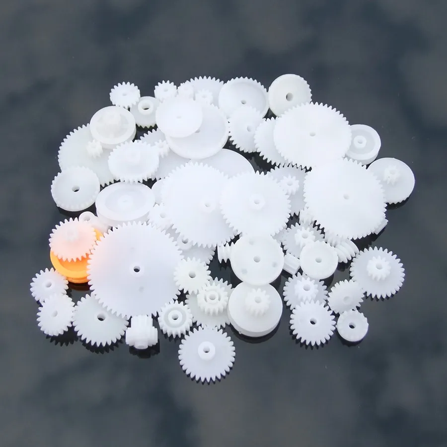 K013B Plastic Gear Set Axis Worm Single Double Layer Crown Pulley Belt Gear DIY Toy Parts 64pcs