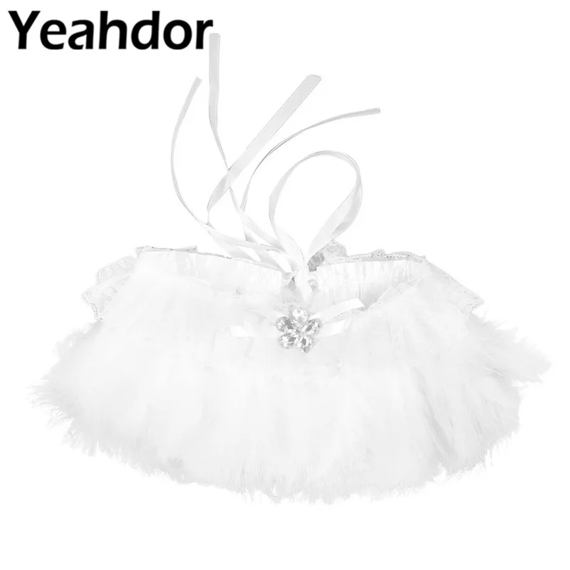 

Real Natural Feather Bride Wedding Wrap Shrug Shawl Shoulder Wrap Cape Lacework Choker Collar with Ribbon Ties Flower Rhinestone