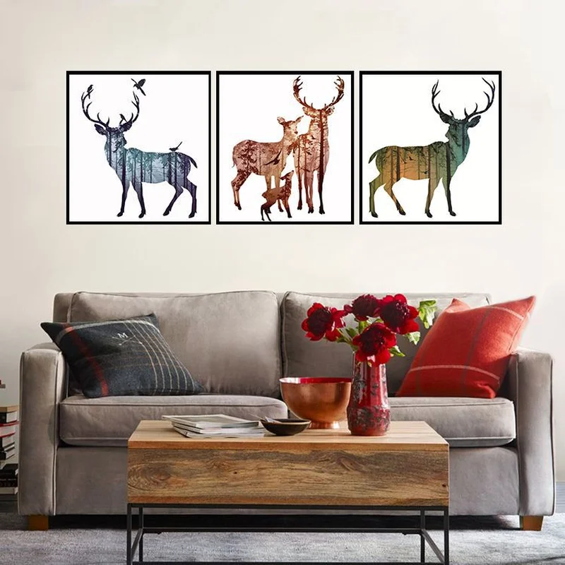 

Nordic Forest Deer Horse Lion Canvas Painting Art Oil Print&Poster Kids Room Wildlife Animal Home Decor Modular Wall Picture