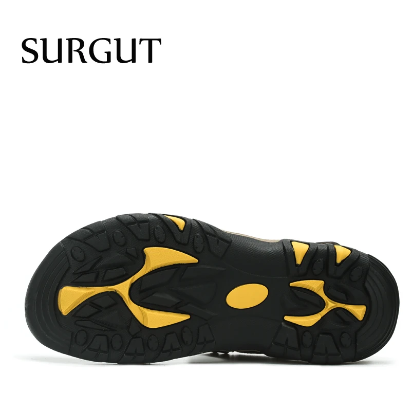 SURGUT New Fashion Summer Beach Breathable Men Sandals Brand Genuine Leather Men's Sandals Man Casual Shoes Plus Size 38-47