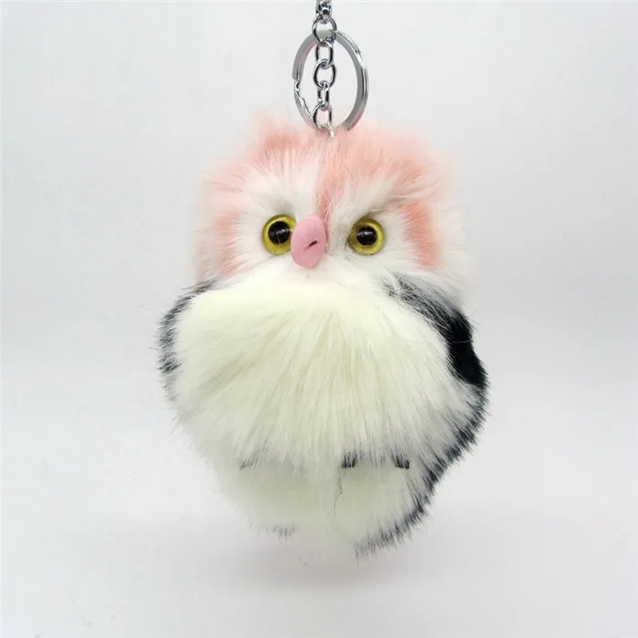 New Fashion 15cm Faux Rabbit Fur Pom Pom Owl Key Chain Women Bag Charms Keychain Female Car Key Ring Jewelry Trinket Man Keyring (8)