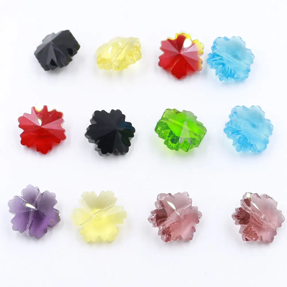 

ZHUBI 20pcs/lot Glass Snow Flower Shape Beads With Vertical Hole 14mm Crystal Pendant For DIY Making Charms Jewelry Accessories