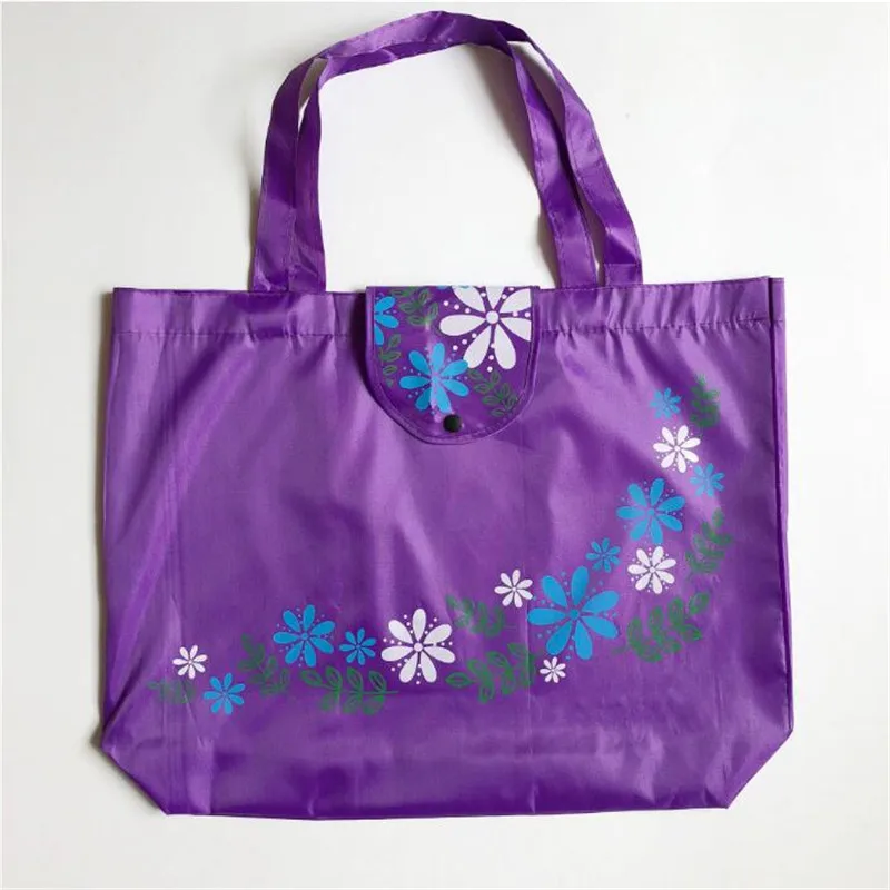 Складная сумка-шоппер для женщин мужчин повседневное Эко многоразовые покупки цветок Кнопка чехол дорожная твердые сумки - Цвет: Фиолетовый