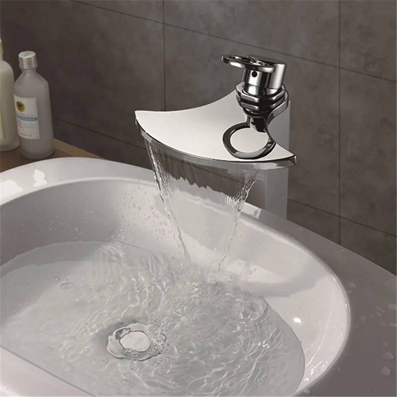 

bathroom faucet Copper waterfall faucet axe water outlet basin hot and cold art ceramic basin