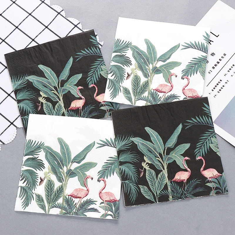 

20 Pcs Kawaii Beauty Flowers Flamingo Paper Napkins Cafe & Party Tissue Napkins Decoupage Decoration Paper 33cm*33cm