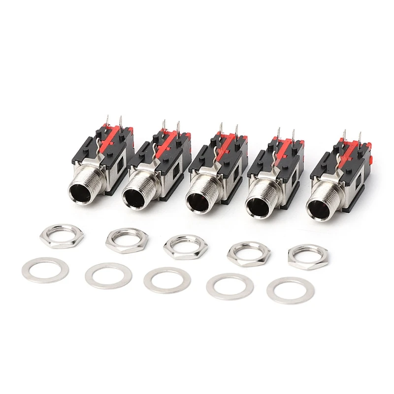 5PCS 6.35mm 1/4 2Pin Female Audio Stereo Phone Jack Headphone Socket Connector