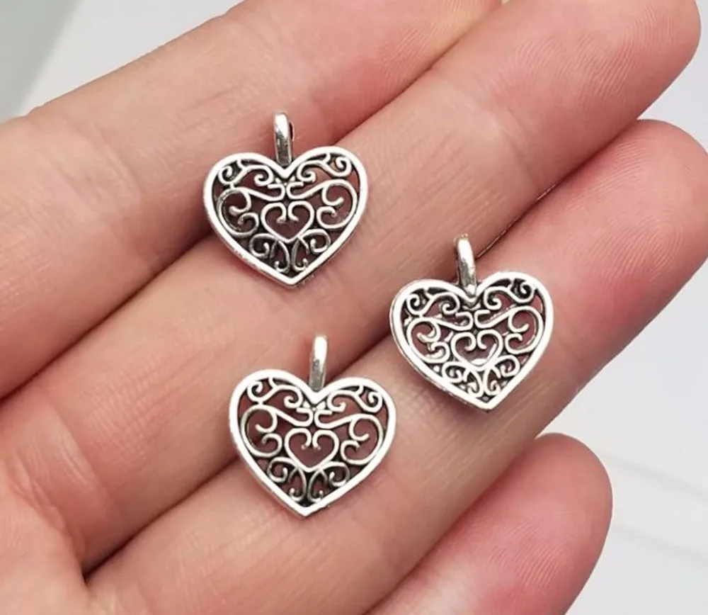 

50pcs/lot--16x14mm, Antique silver plated Engraved Heart Charms ,DIY supplies, Jewelry accessories