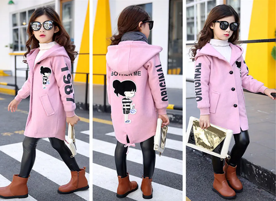 New Autumn Winter Baby Girls Clothes Woolen Coat Warm Jacket Age For 4 5 6 7 8 9 10 11 12 YRS Baby Hooded Jacket Outerwear