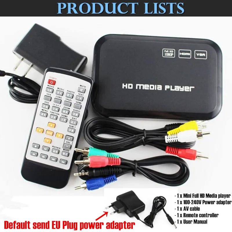Mini Full HD 1080P USB внешний HDD плеер с SD MMC U диском Поддержка MKV AVI HDMI медиа видео IR