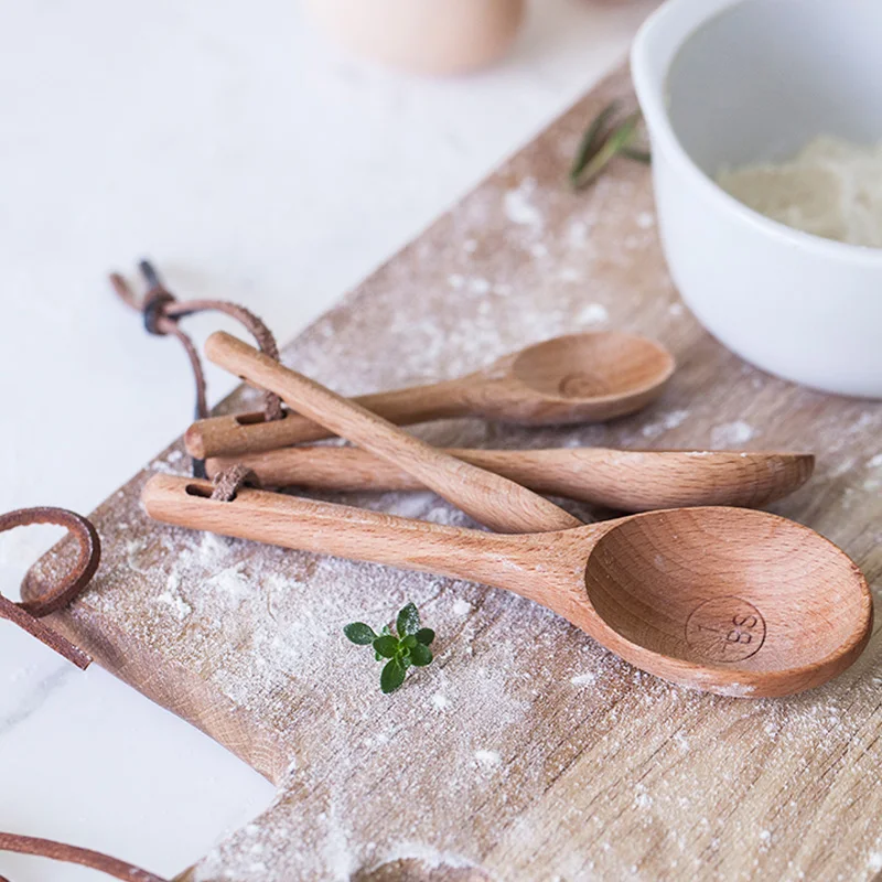 4Pcs/Lot Zakka style Measuring Spoons set, Kitchen Cook Tea Measuring Spoon wooden  Baking spoon set