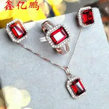 925 серебро с натуральным гранатом Jewelry костюм кольцо ожерелье кулон серьги Мода цвет сокровище
