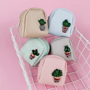 

1PC Sweet Mini Wallet Lovely Cactus Pattern PU Leather Wallet Women's Coin Purse Fashion Zipper Money Bag for Lady Key Holders