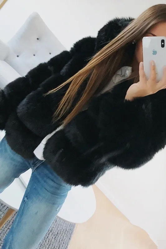 ladies hot sale long sleeve hooded fur warm woman coats cute and American style winter fake fur casual hooded female coat