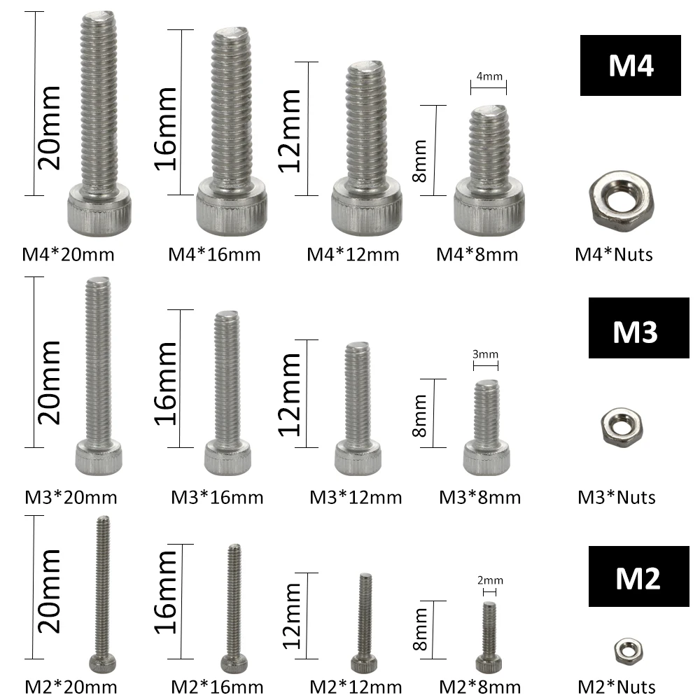 

535pcs Stainless Steel Screw and Nut M2/3/4 Hex Socket Cylinder Cap Screws Assortment Set Kit for furniture repair woodwork DIY