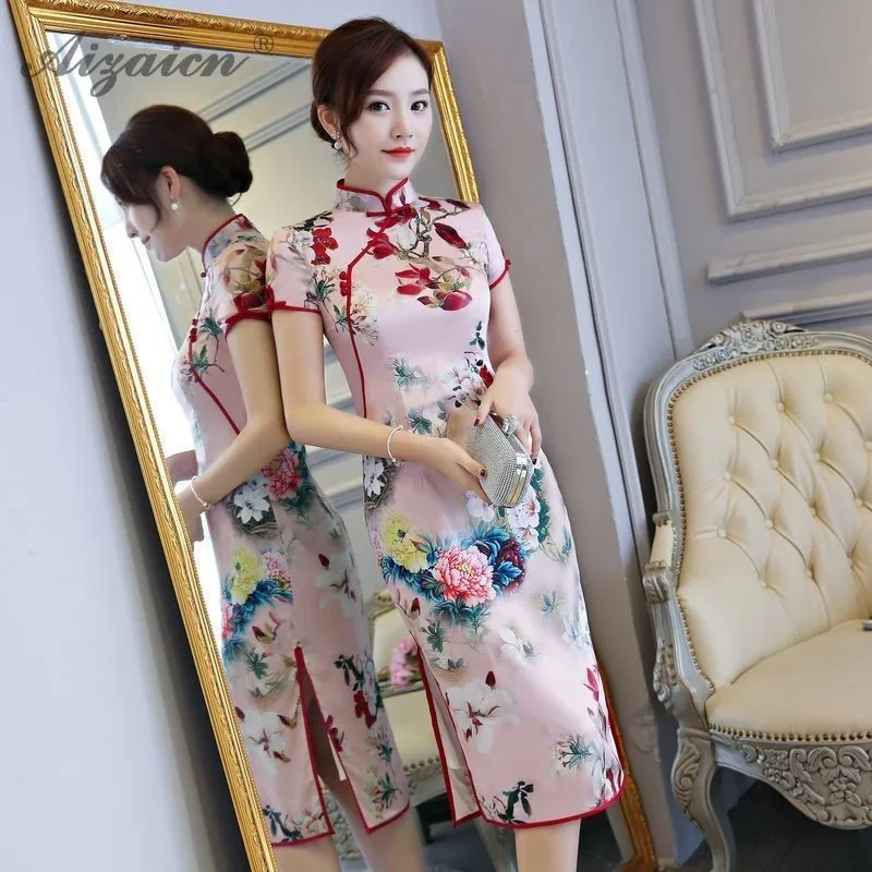 Винтаж rosa largo Qipao Чино традиционное Vestido, Vestido de estilo Восточное Qi Pao плюс таманьо Чонсам Диарио vestidos