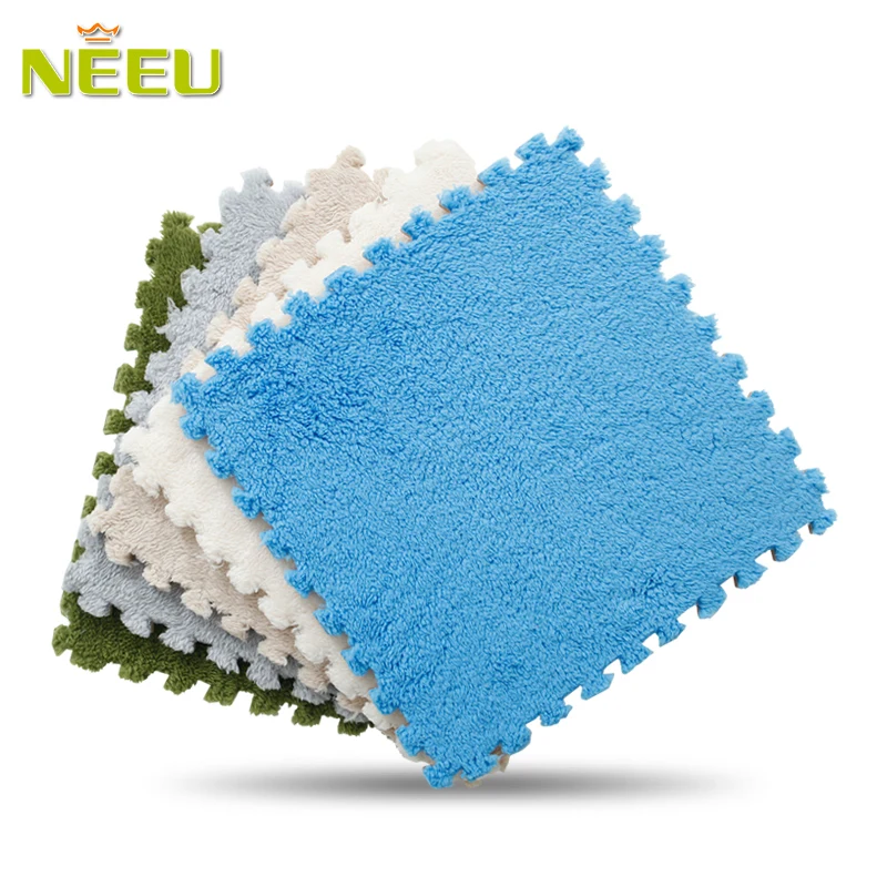 Long fur hair puzzle eva foam floor mat,pad;baby crawling cutting area