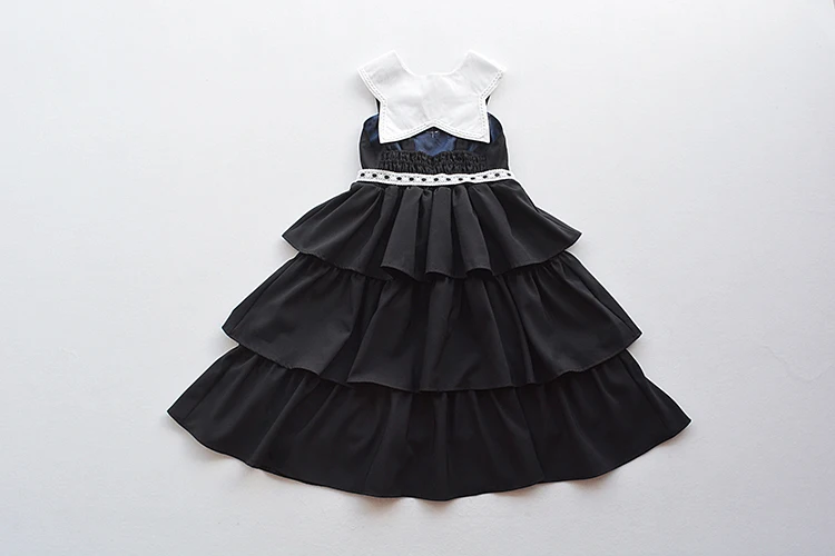 Милое женское Многоуровневое нарядное платье Лолита JSK на подтяжках Съемное платье с воротником цельный цвет черный
