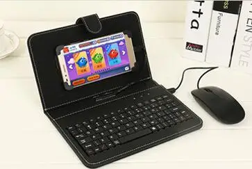 Black Mini Wired Keyboard General Wired Keyboard Flip Holster Case for Andriod OTG Mobile Phone 4.2''-6.8'' Tablet Laptop PC