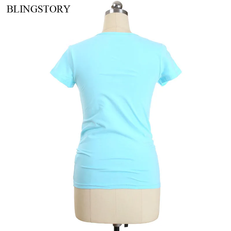Koop BLINGSTORY Nieuwe Zomer Vrouwen Korte Mouw Diamant T shirts Goedkope Vrouwen Plus Size Tops Tee Steentjes S 6XL LP5209006