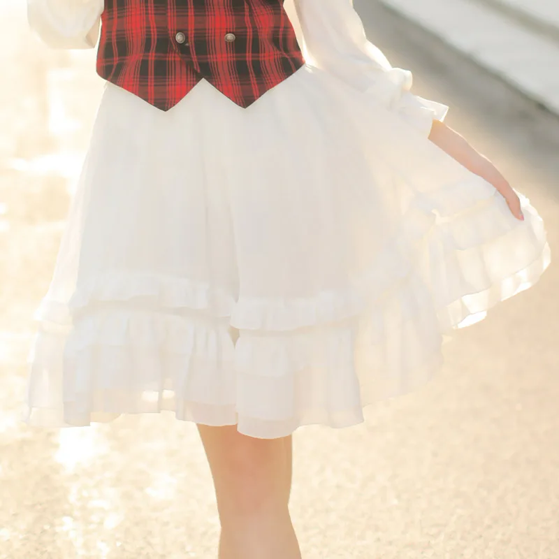 White/Black Chiffon Skirts Cute Ruffled A line Skirt with Built in