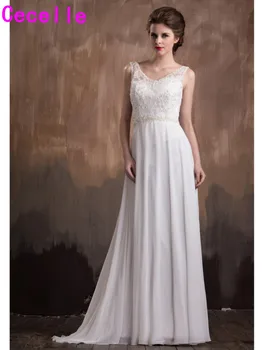 

A-line Beaded Chiffon Beach Wedding Dresses V Neck Sleeveless Women Bridal Gowns Informal Reception Dresses Robe De mariee