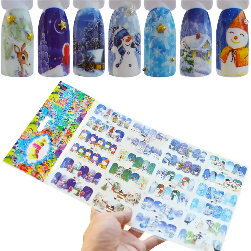 

YWK 12 Designs/Sets Christmas New Year Gift Nail Sticker Decals Beauty DIY Full Wraps Foils Watermark Nail Art Tattoos