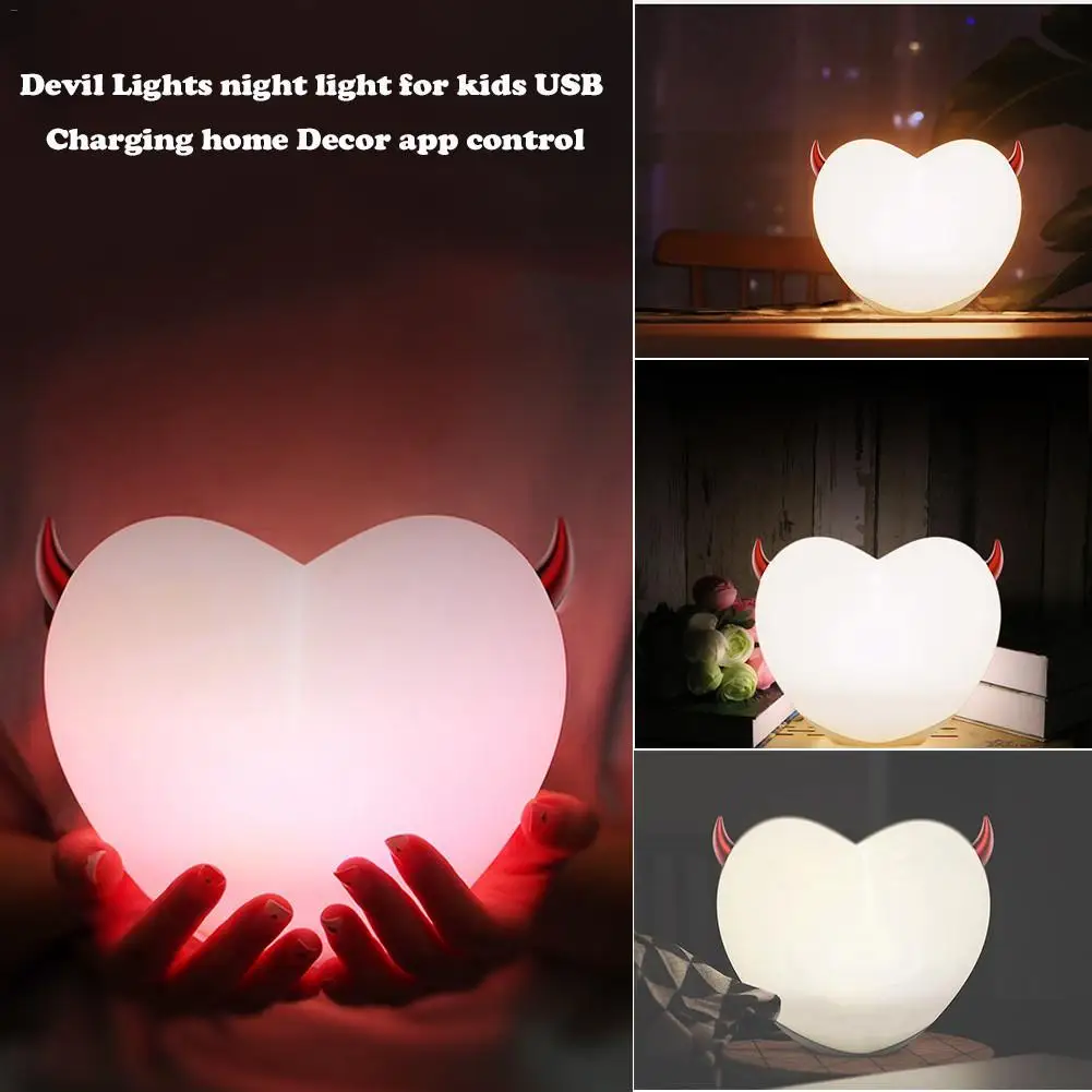 

Devil Heart Shaped Ambiance Light Night Light USB Charging App Control Home Decor for Kids Indoor lamp