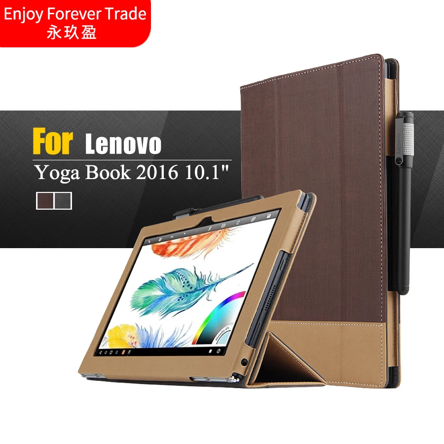 

Ultra Slim 3-Folding Canvas Grain Folio Stand PU Leather Cover Protective Case For Lenovo Yoga Book 2016 10.1" Tablet PC