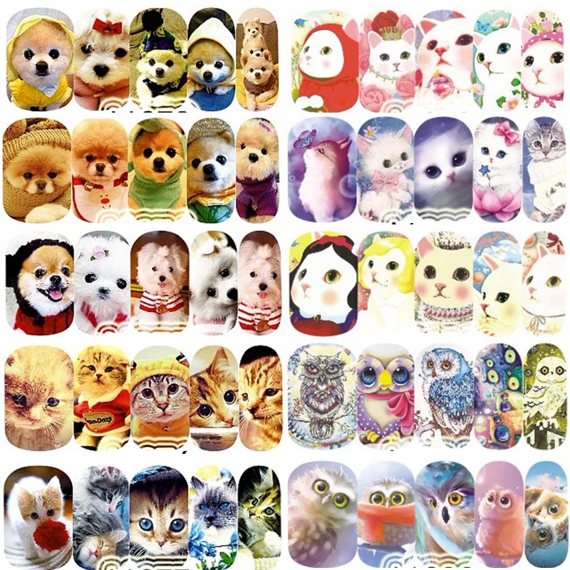 

12 Sheets Animal Lovely Cat Dog Birds Designs Nail Art Water Transfer Stickers Decal A1273-84