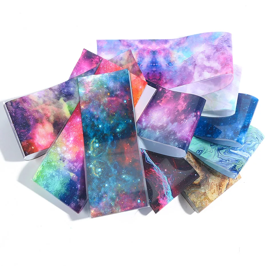 10pcs Starry Sky Nail Foil Set Transfer Glue Holographic Gradient Galaxy Star Adhesive Sticker Decal Slider Manicure Decor LA975 (10)