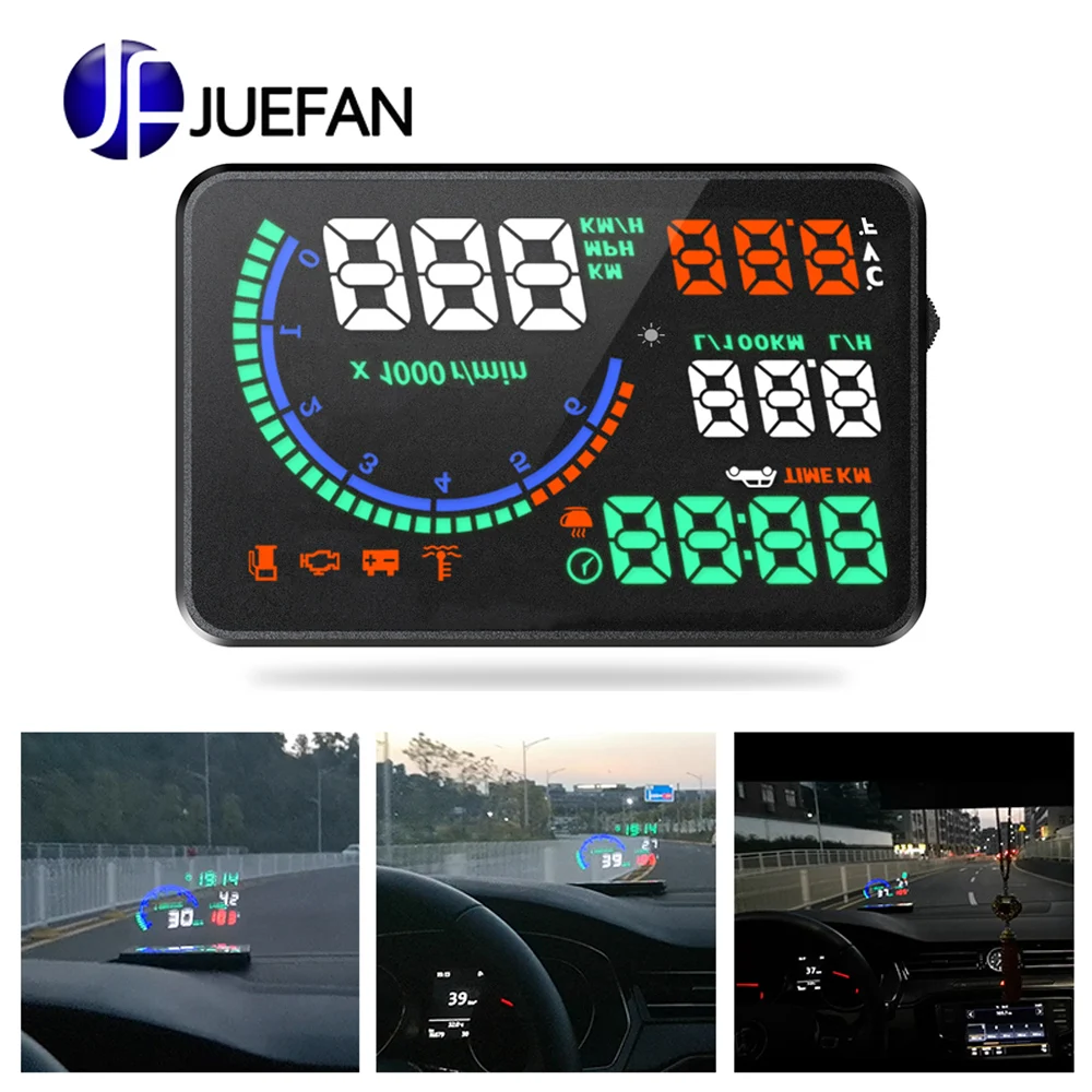 

5.5-inch high-definition LED color display HUD head-up display fatigue reminder OBD fault / overspeed / voltage alarm