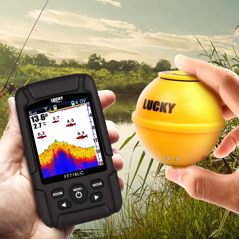 محظوظ FF718LiC-WLA 45 M/147 قدم سونار عمق للماء Fishfinder اللاسلكية المحمولة صياد السمك 125 Khz الأسماك جذابة مصباح