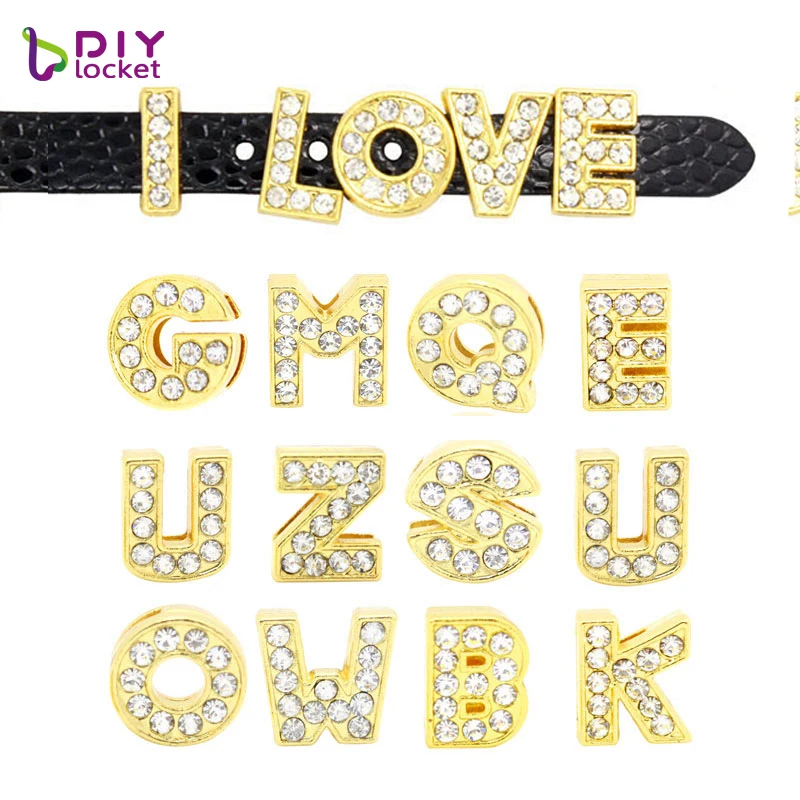 

8MM Gold Slide Letters A-Z Can Choose Each Letters (20 pieces/lot) Fit DIY Wristband & Bracelet LSSL07