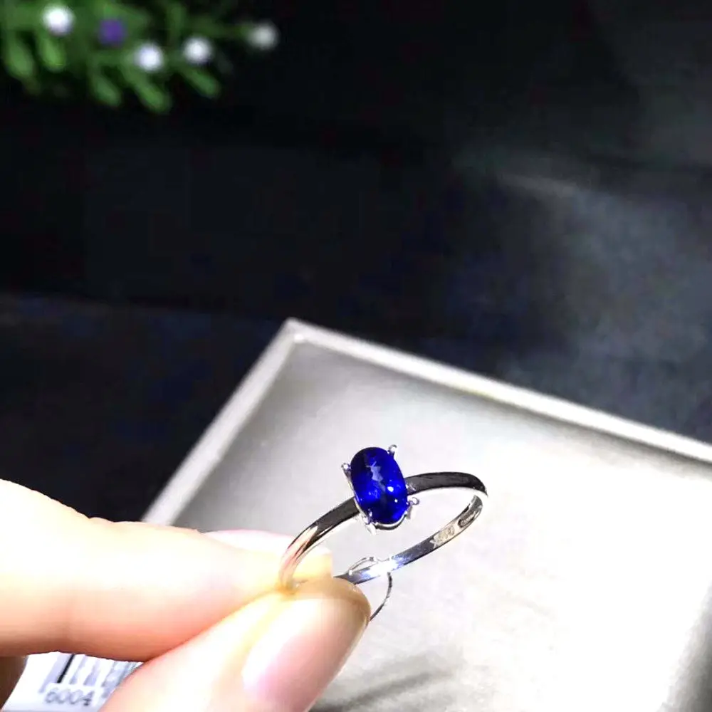 Uloveido Natural Sapphire Solitaire Rings, Ring Silver 925 Women, Lady's Certified 4*6mm Gemstone Wedding Jewelry FJ224