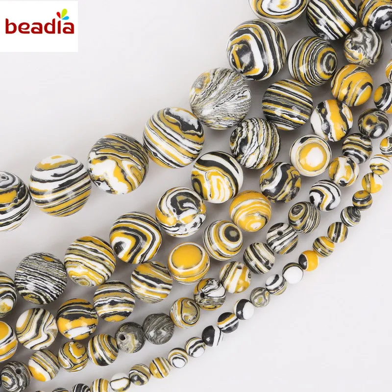 

Synthetic Yellow Malachite Stone Beads Diameters 4/6/8/10/12mm Hole 1mm 32-95pcs/bag For DIY Bracelet Necklace Jewelry Making