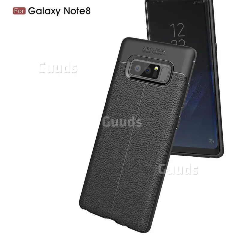 Luxury Auto Focus Litchi Texture Silicone TPU Back Cover for Samsung Galaxy Note 8 - Black