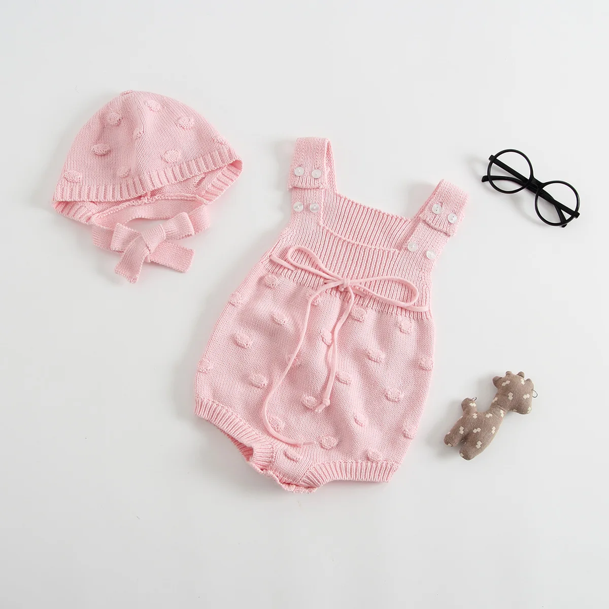 Восхитительный комплект одежды для маленьких мальчиков и девочек, хлопковый Вязаный комбинезон ручной работы, детский комбинезон, пижама для малышей от 0 до 24 месяцев - Цвет: pink with hat