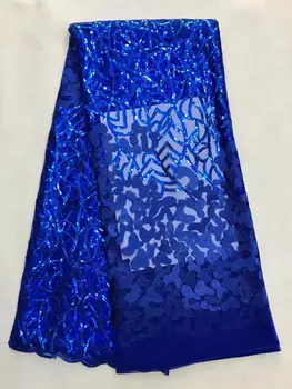 

African French Lace Fabric With Sequins High Quality African Tulle Lace Fabric 5yards Royal Blue Nigerian Sequin Lace Fabric J6