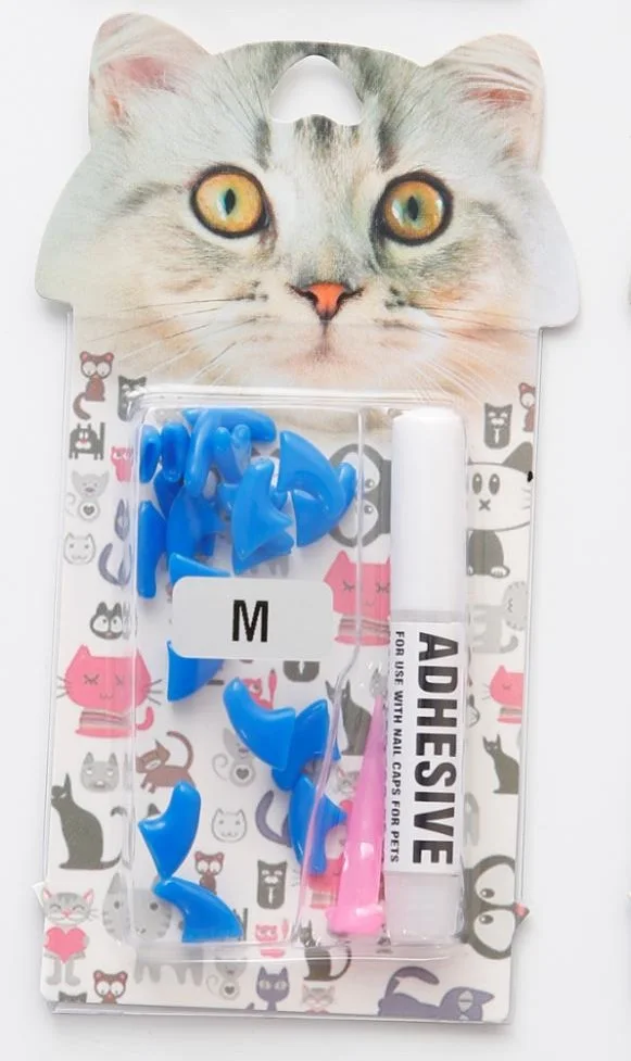 20 Pcs New Blister Card Anti-scratch Silicone Soft Cat Nail Caps Cat Paw Claw Nail Protector With Applicator And Free Glue