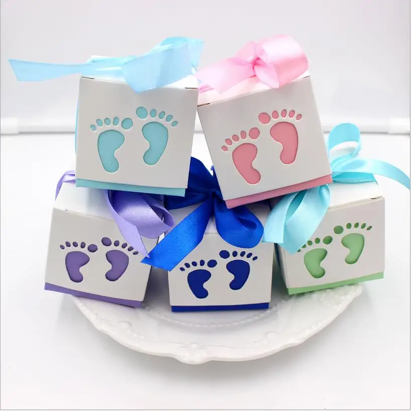 

50Pc Free Shipping Laser Cut Baby Feet Baby Shower Candy Favor Box Girl Birthday Party Candy Box Sweet Wedding Decoration Candy