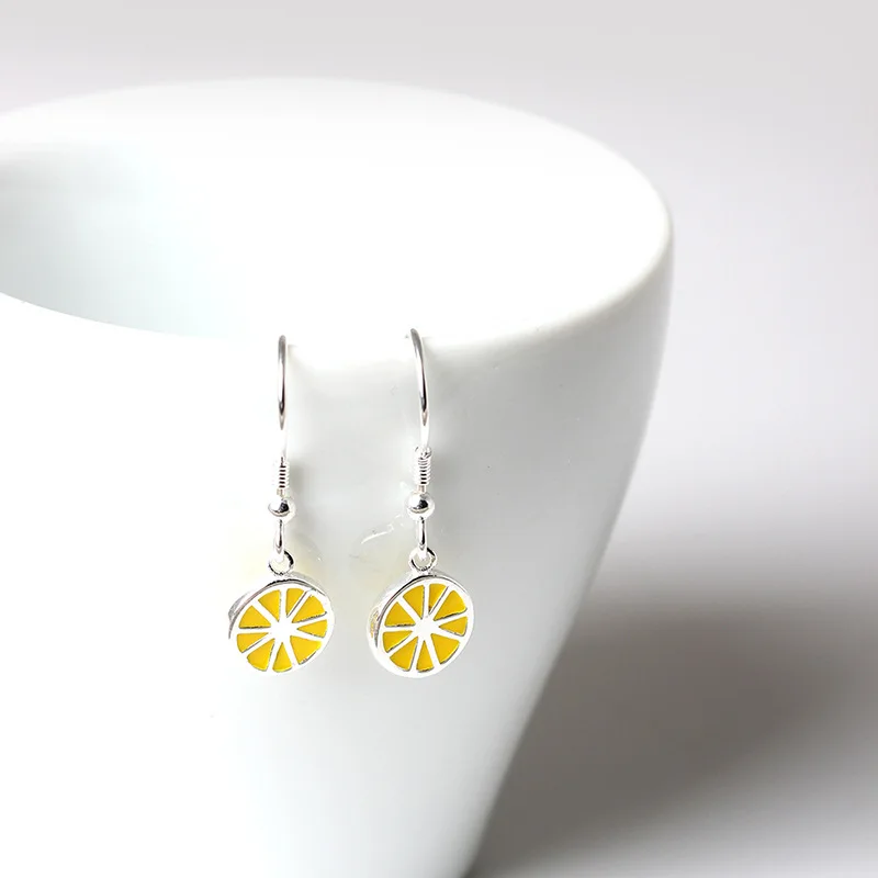 lemon earring 100% 925 Sterling silver Jewelry fashion Hypoallergenic dangle earrings for women gift charms