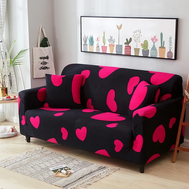 Black color sofa cover Printed couch cover Polyester bench Covers Elastic stretchy Furniture