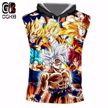 

OGKB Men's Cool Tank Top With Hood Funny Print Son Goku 3d Cap Undershirt Jerseys Unisex Bodybuilding Sleeveless Hoody Big Size