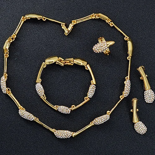 Солнечный ювелирный женский свадебный ювелирный набор Дубай Свадебный кубический цирконий бант ожерелье в виде сердца кольцо браслет, этническое украшение - Окраска металла: Jewelry Set G