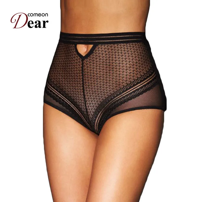 

Comeondear New Arrival See Though Lace High Waist Panties M XL 2XL 3XL Nylon Black Sexy Underwear Women Majtki Damskie PA5154