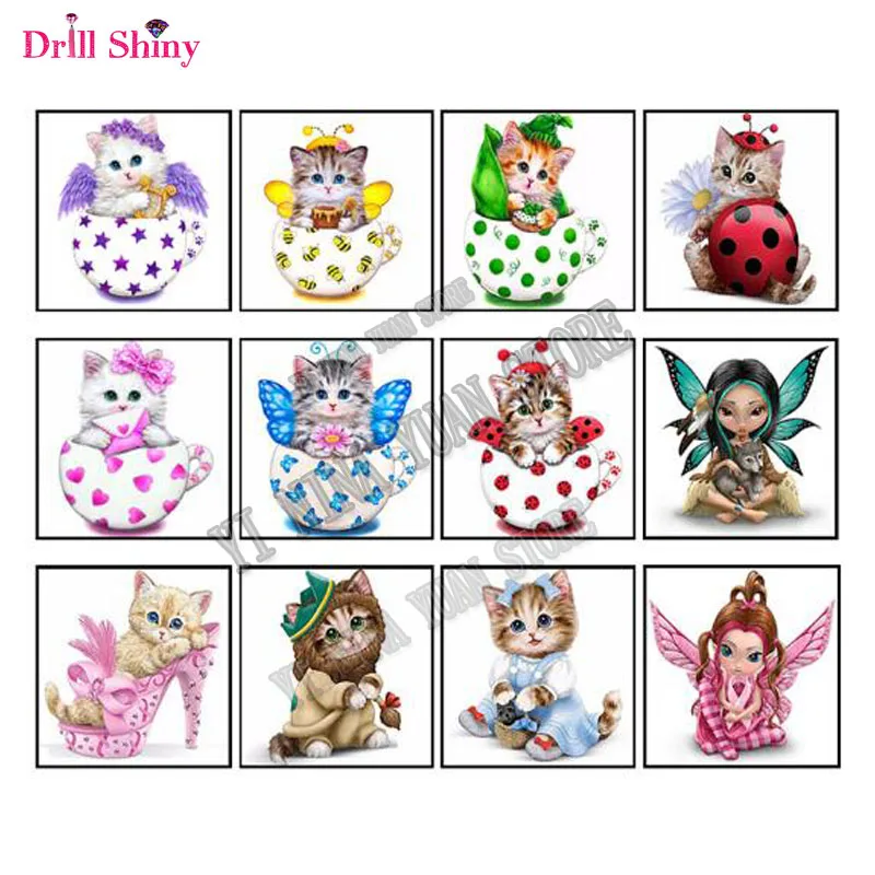 

2018 Fashion 5D DIY diamond painting full round Cute Little Kitten Embroidery Cross Stitch Rhinestone Mosaic Home Decor