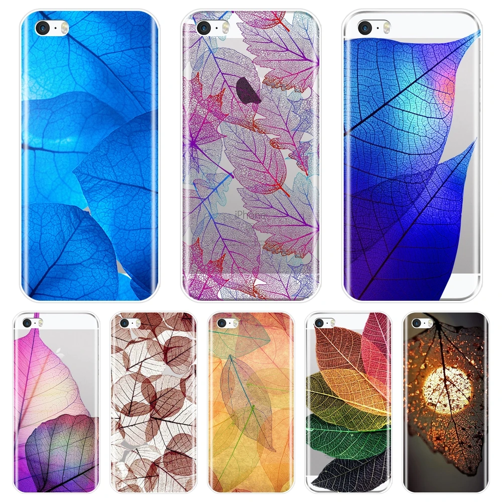 Силиконовый чехол для iPhone 5C 5S SE 5 S с синим фиолетовым листком растения Луна