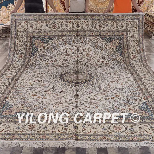 Yilong 9x12 tappeto persiano di seta classica grande antico bianco ... Tappeto persiano blu