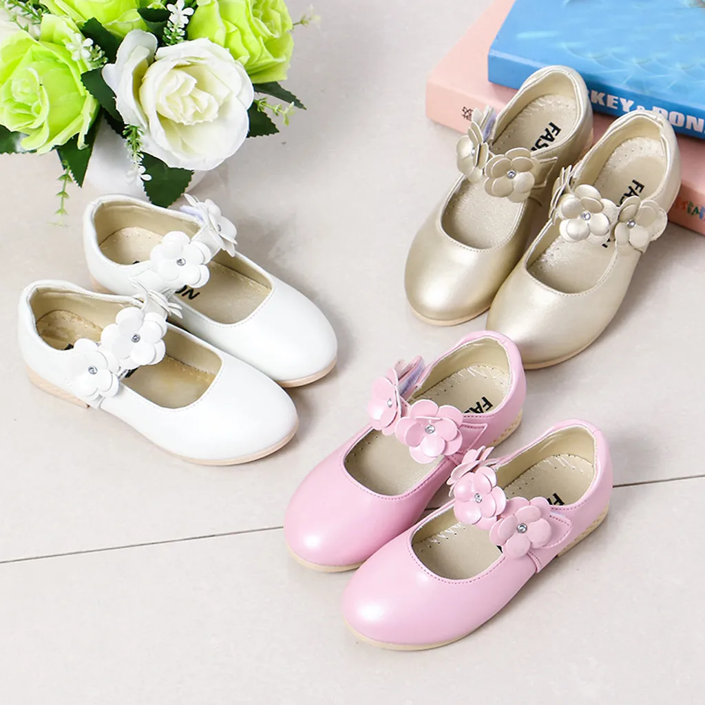 Большие размеры 26-36, детское свадебное платье с цветочным рисунком для маленьких детей, кожаная обувь принцессы для девочек, школьная танцевальная обувь белого цвета