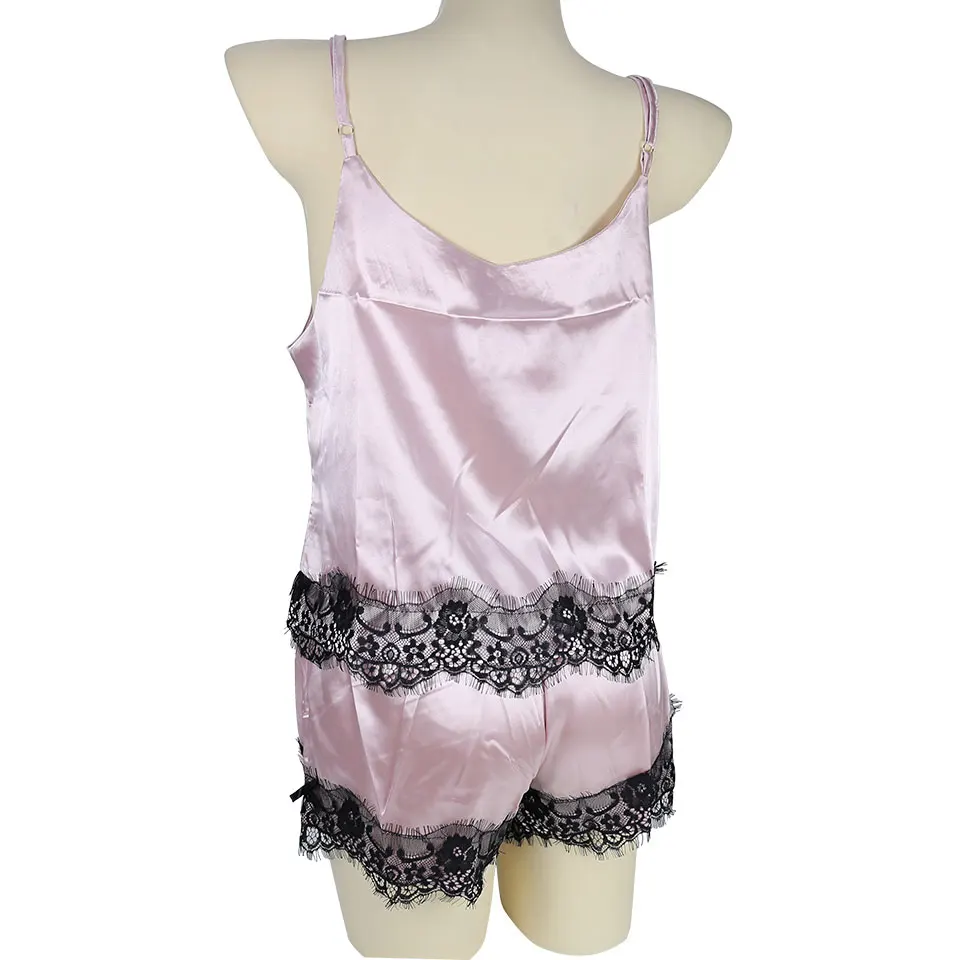 Шелковая сексуальная летняя одежда для сна женская пижама с кружевами без рукавов комплект пижамы на тонких бретелях Атласный топ и шорты Пижама женская розовая Новинка